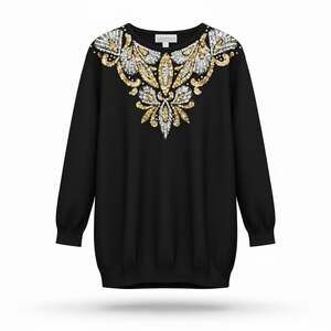 Vtg Jon Lawrence Ltd. Black Gold Silver Sequin Embellished Wool Blend Sweater 8